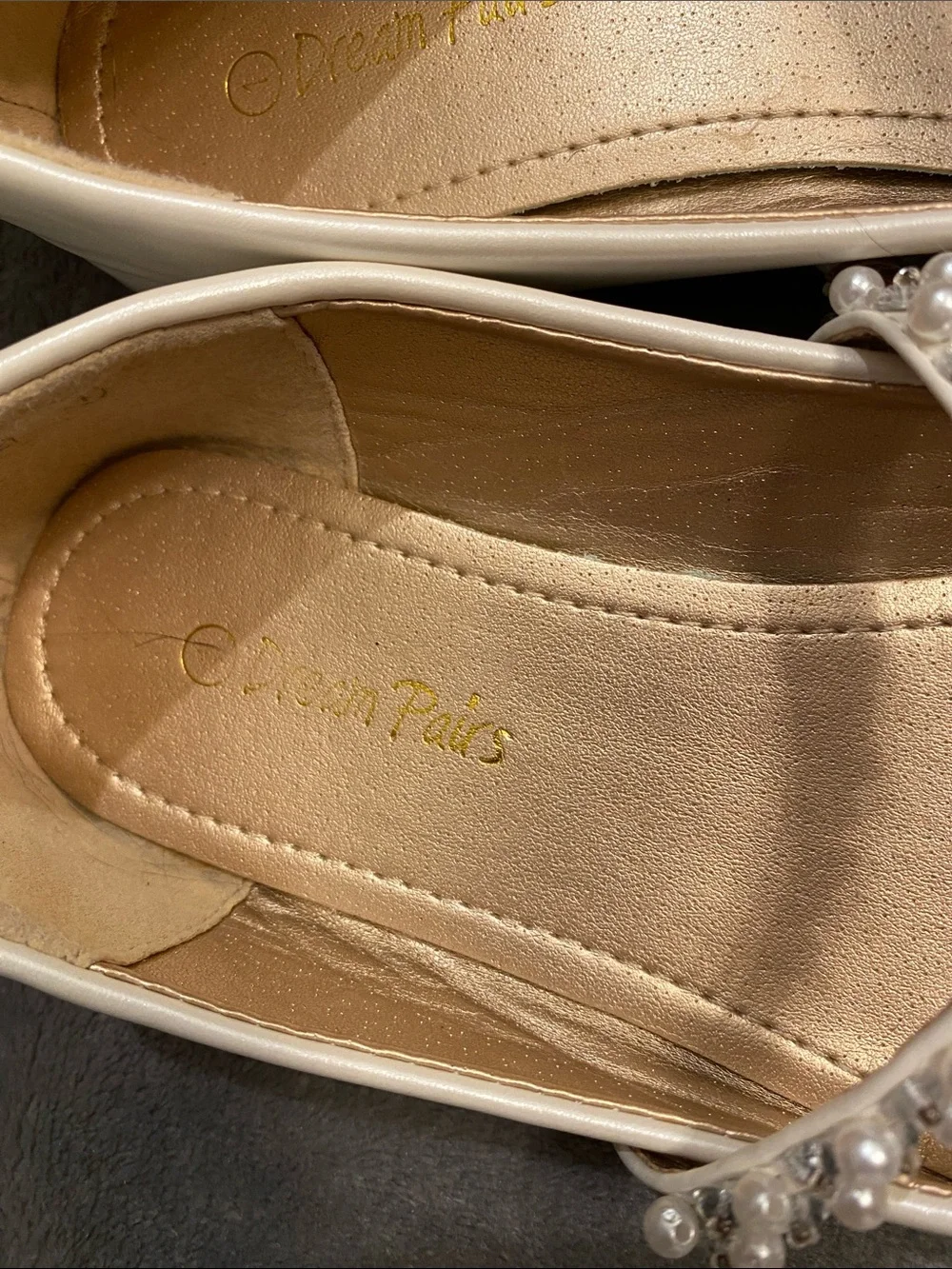 Dream Pairs Cream Pearl-Strap Mary Jane Flats